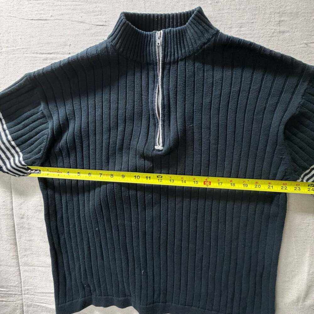 Henry Grethel Half-Zip Ribbed Sweater Size L Black Cotton